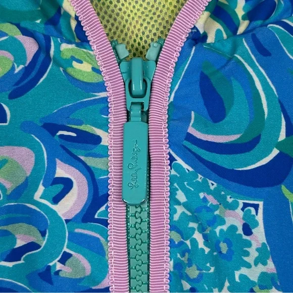 Lilly Pulitzer Jacket Womens M Blue Lagoon Lilly's Full Zip Weekender Hooded - Picture 2 of 14